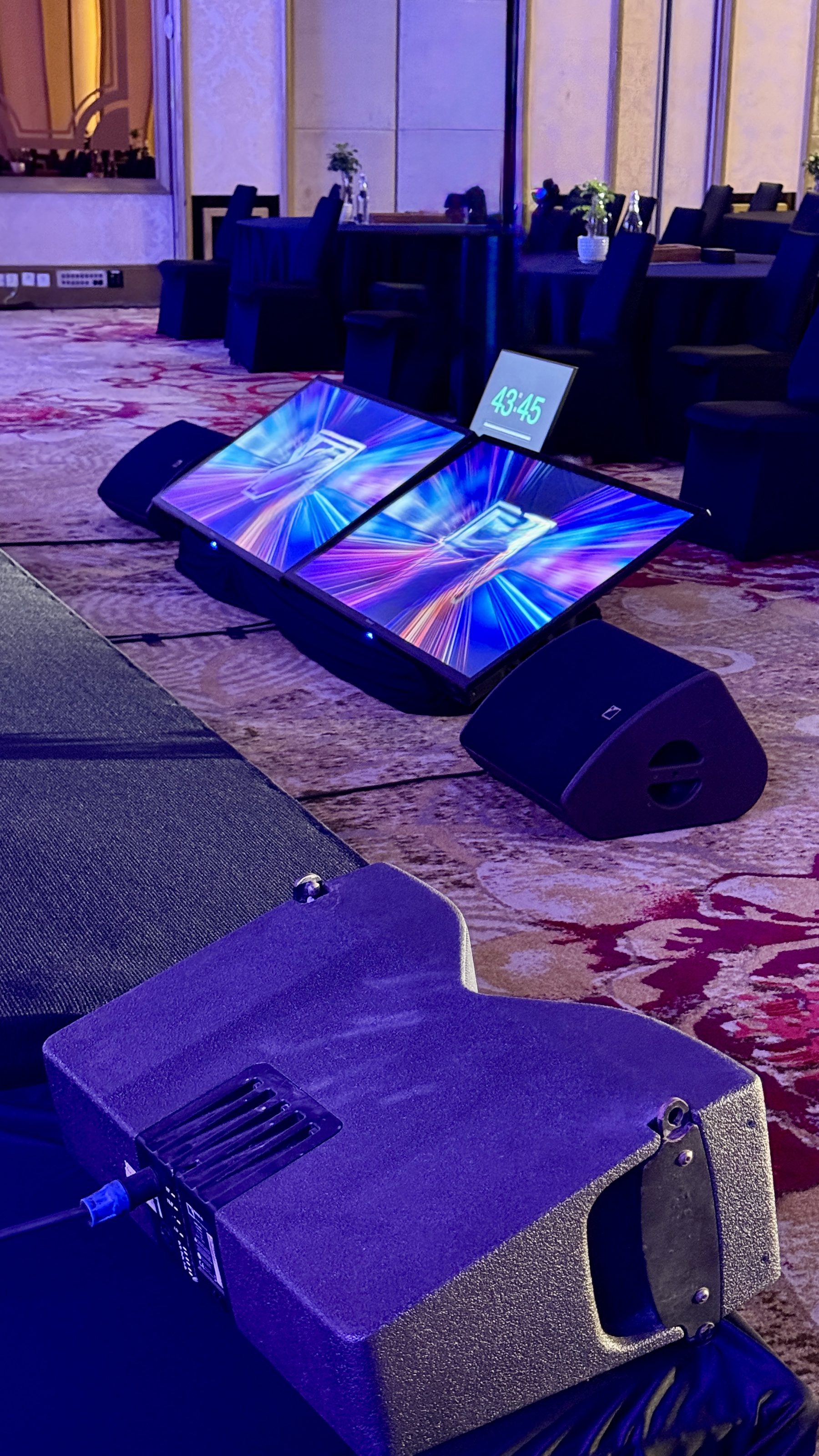 Front of house sound desk with a loudness meter running
